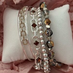 Layered Silver and Amber Bracelet Set with Chunky Chain